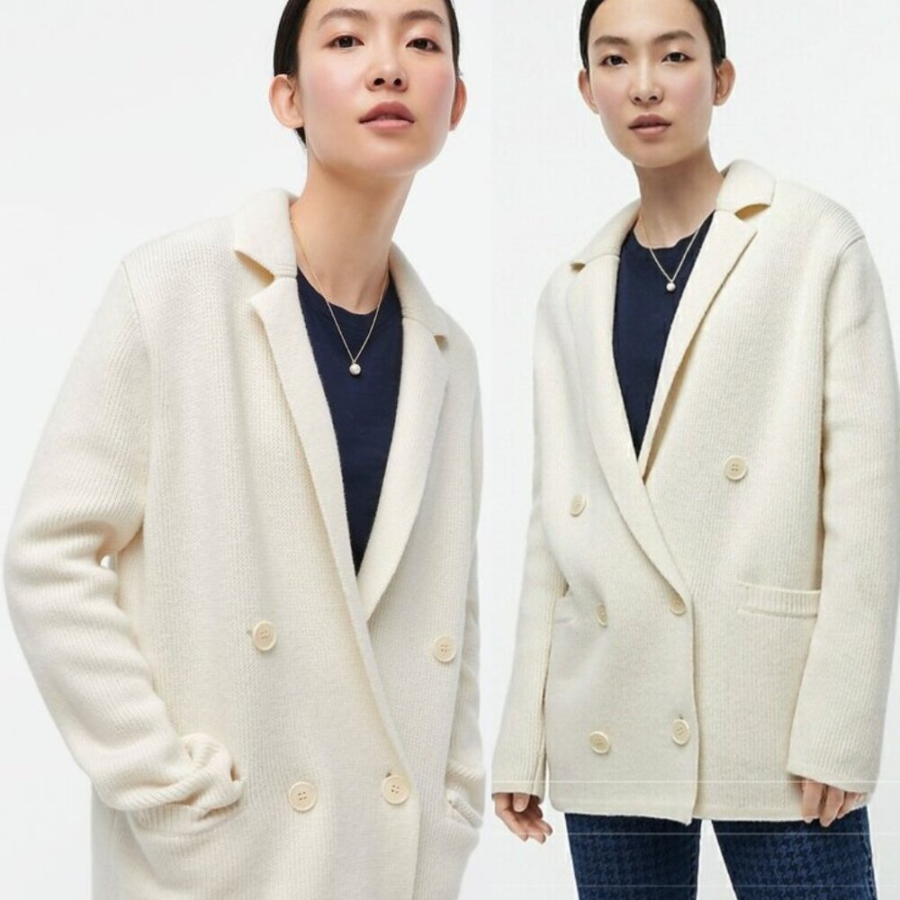 J.Crew Double Breasted Merino Wool Blend Sweater Blazer Jacket M Preppy Classic
